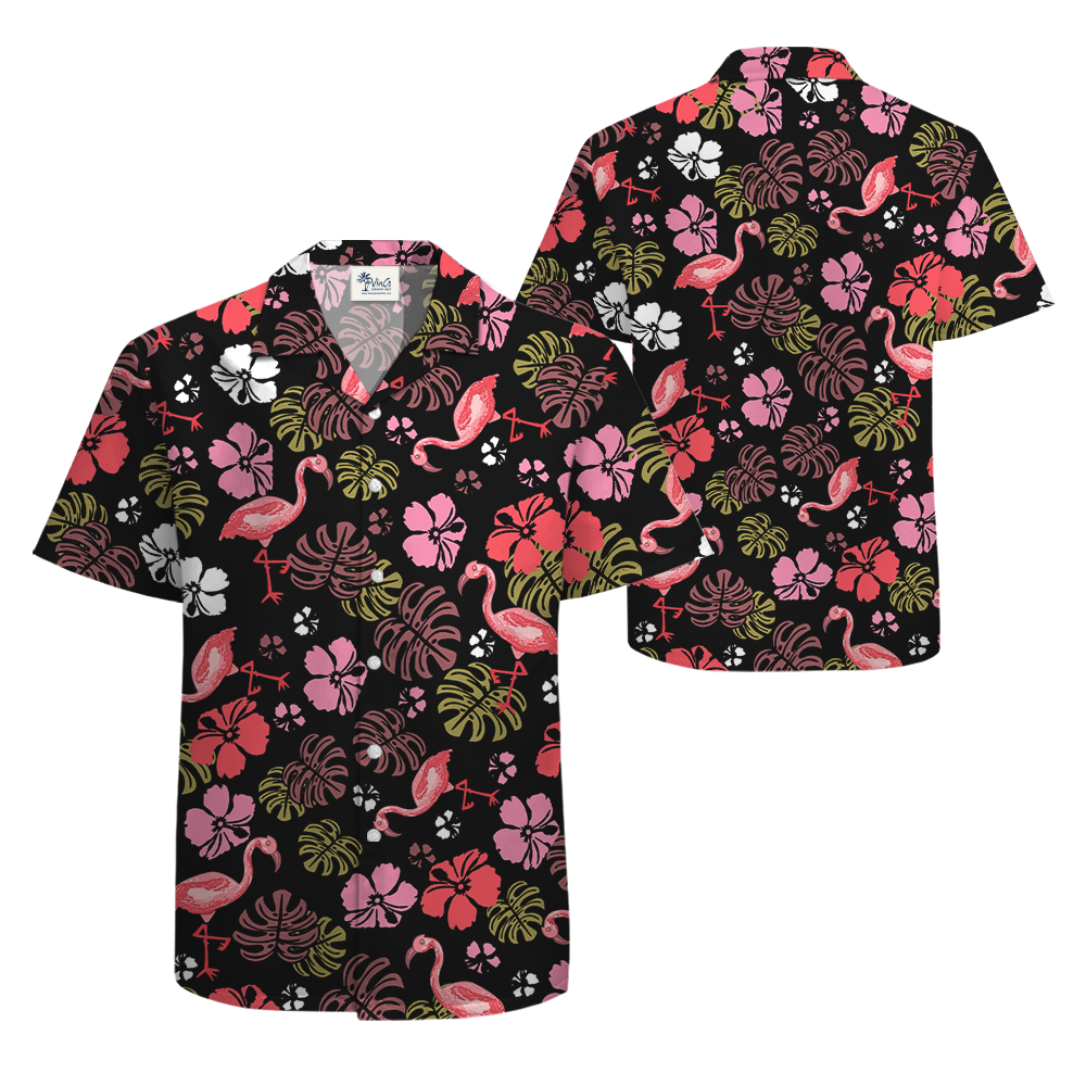 Vintage Flamingo Black Floral Hawaiian Shirt