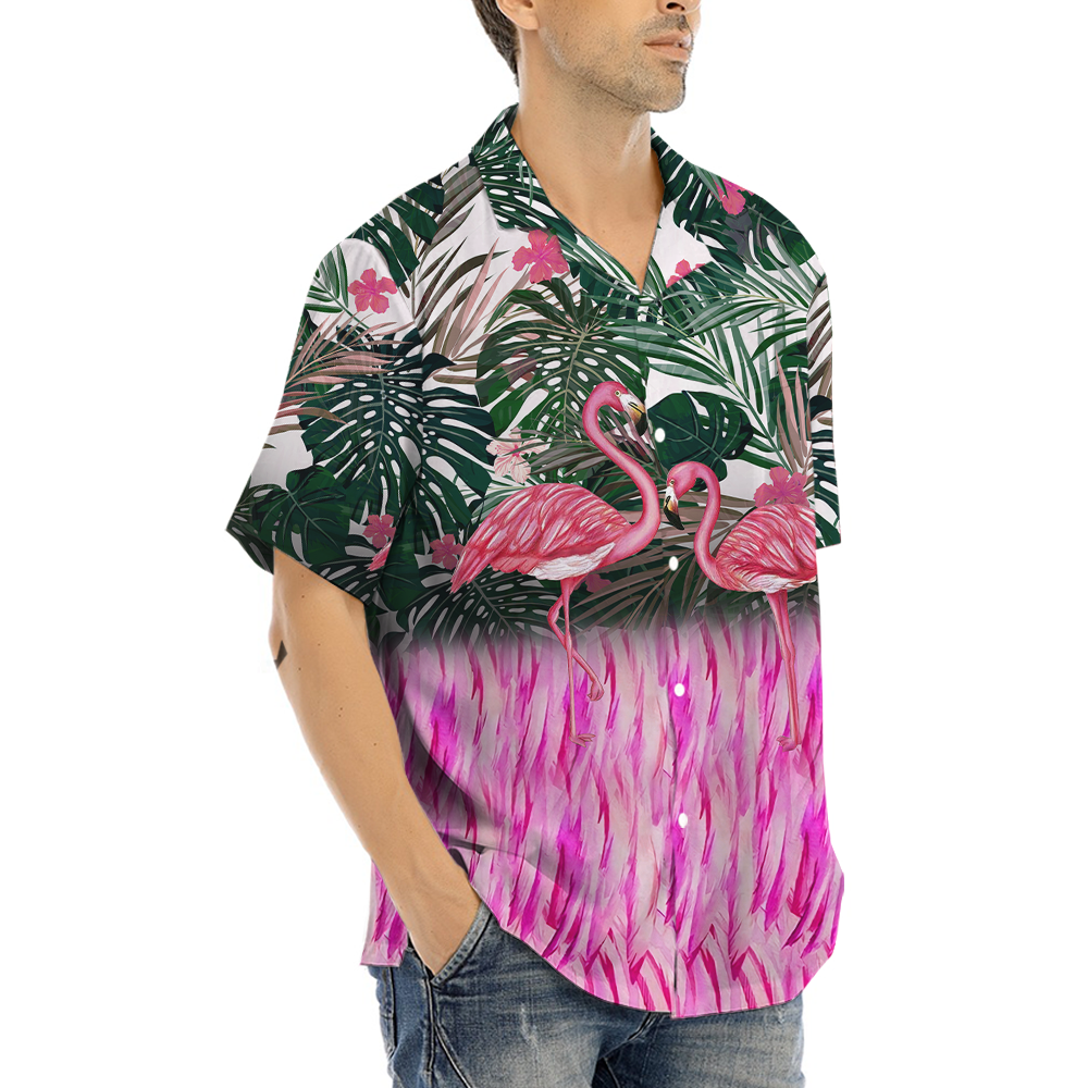 Flamingo Tropical Hawaiian Button Up Shirt