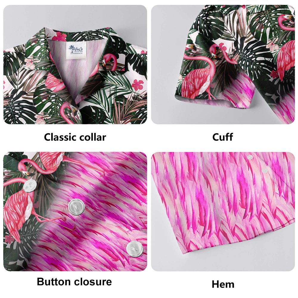 Flamingo Tropical Hawaiian Button Up Shirt