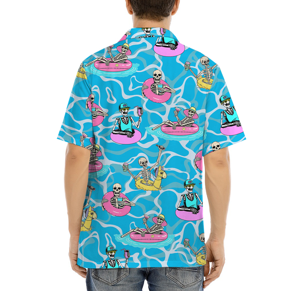 Funny Skeleton On Swimming Pool Hawaiian Shirt