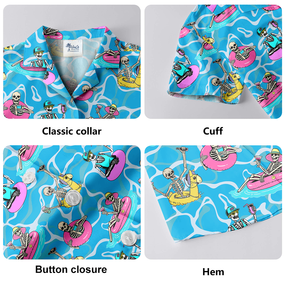 Funny Skeleton On Swimming Pool Hawaiian Shirt