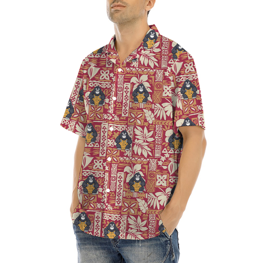 Tiki Bigfoot Red Hawaiian Shirt