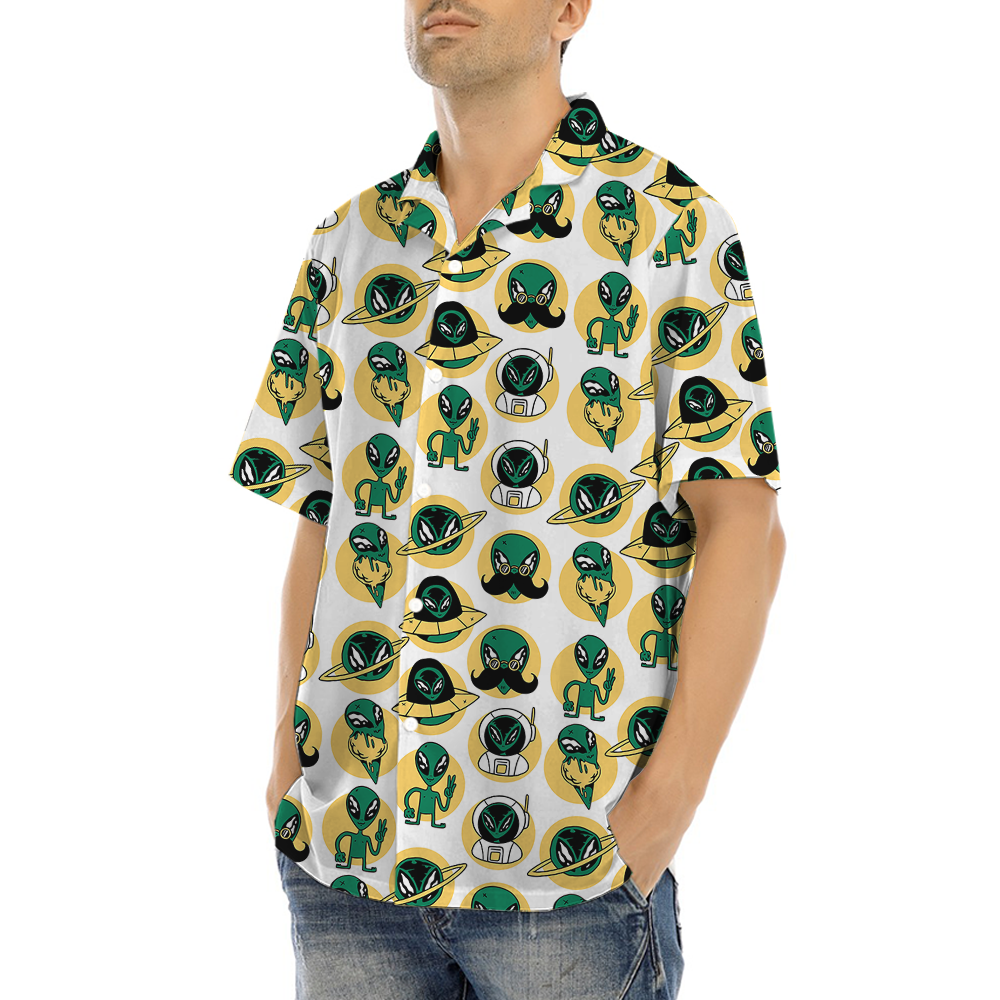 Cute Alien Hawaiian Button Up Shirt
