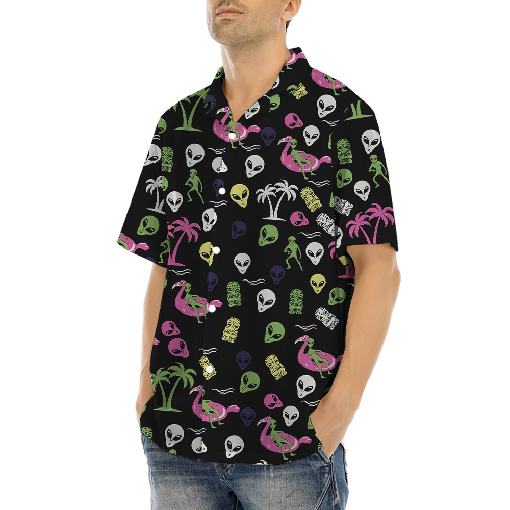 Classic Alien Tiki Black Hawaiian Shirt