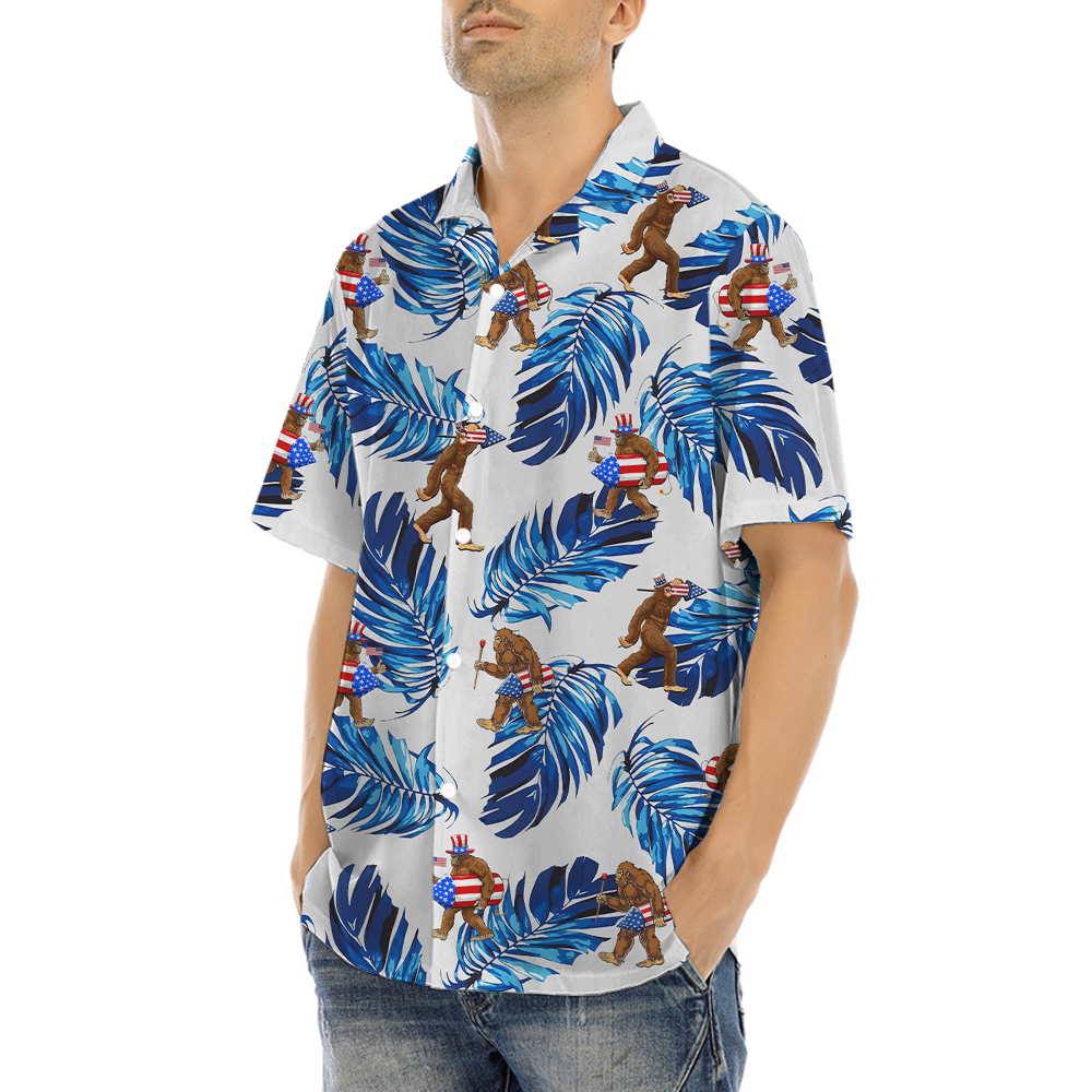 Patriotic Sasquatch Blue Tropical Hawaiian Shirt