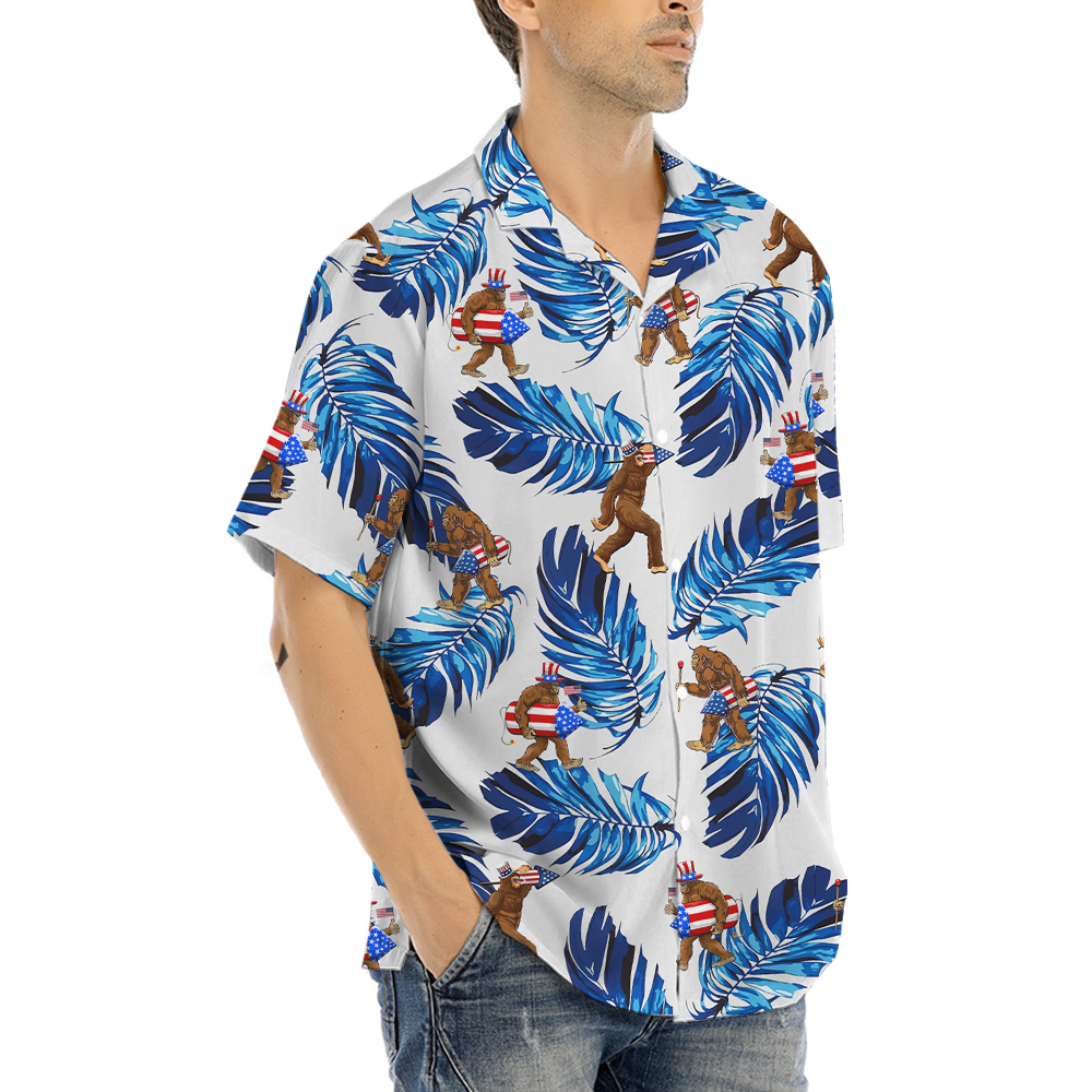 Patriotic Sasquatch Blue Tropical Hawaiian Shirt