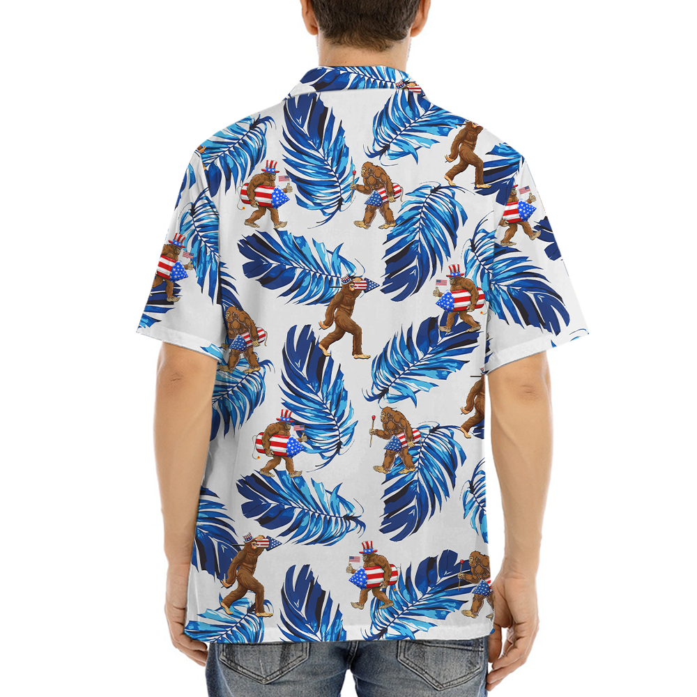 Patriotic Sasquatch Blue Tropical Hawaiian Shirt
