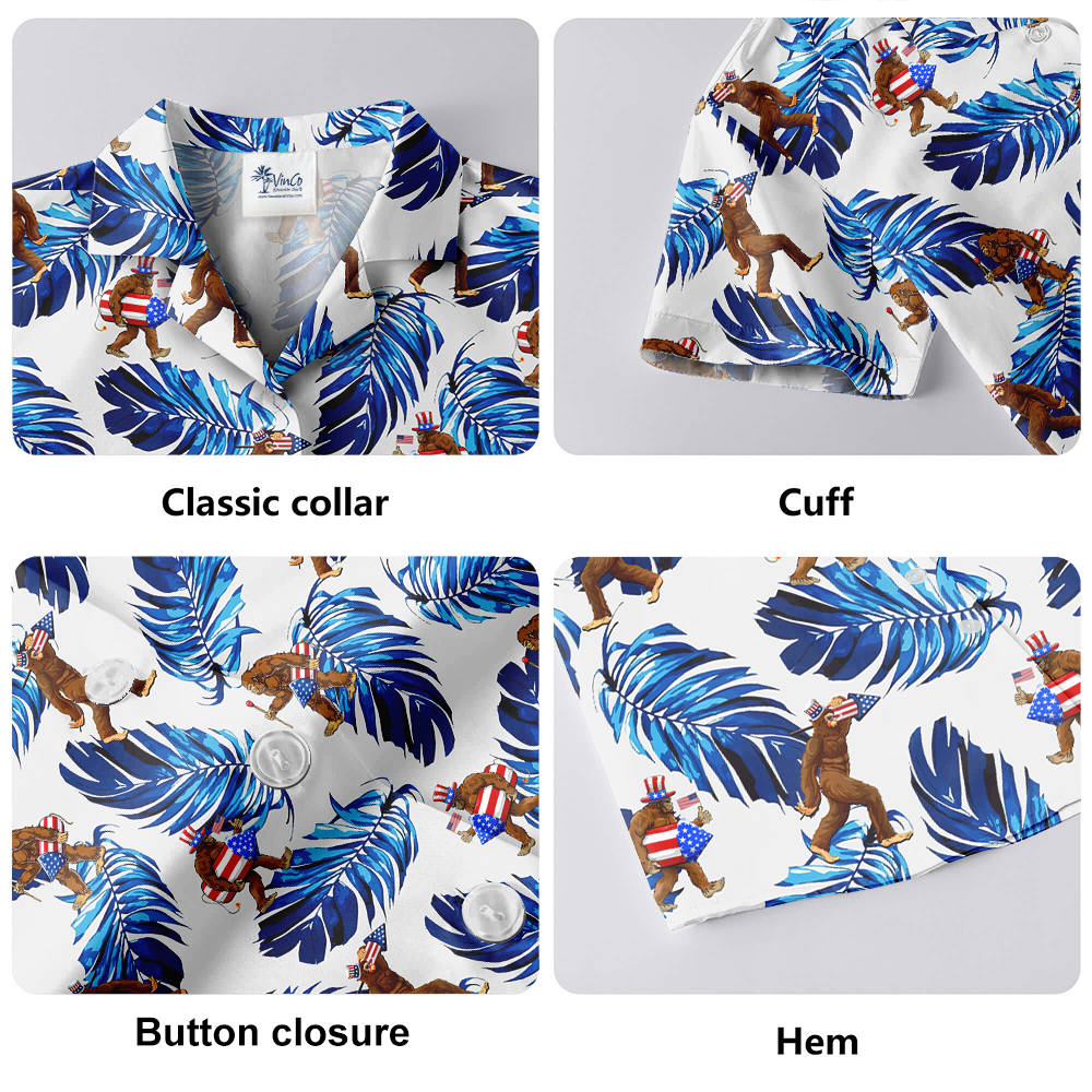 Patriotic Sasquatch Blue Tropical Hawaiian Shirt