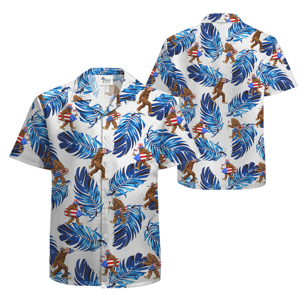 Patriotic Sasquatch Blue Tropical Hawaiian Shirt