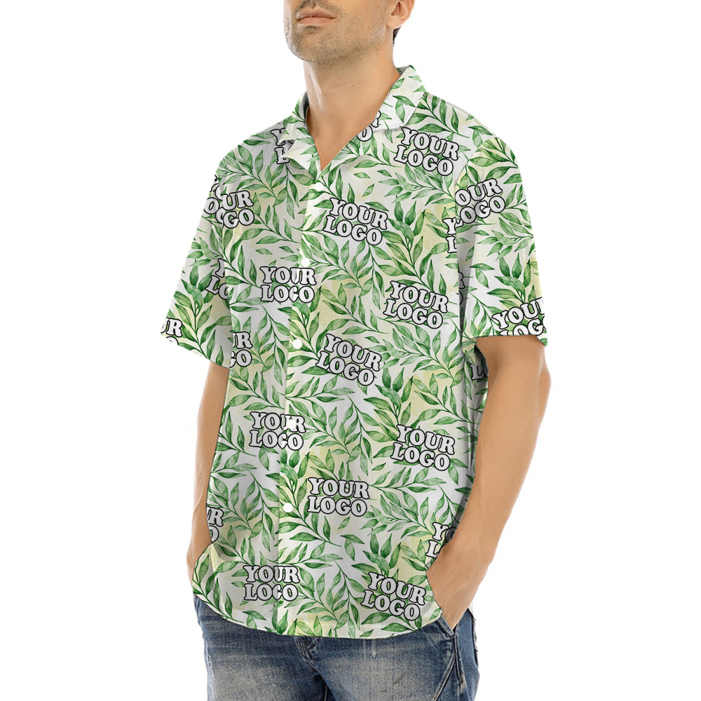 Green Leaves Motif Tropical Button Up Shirt Custom Picture