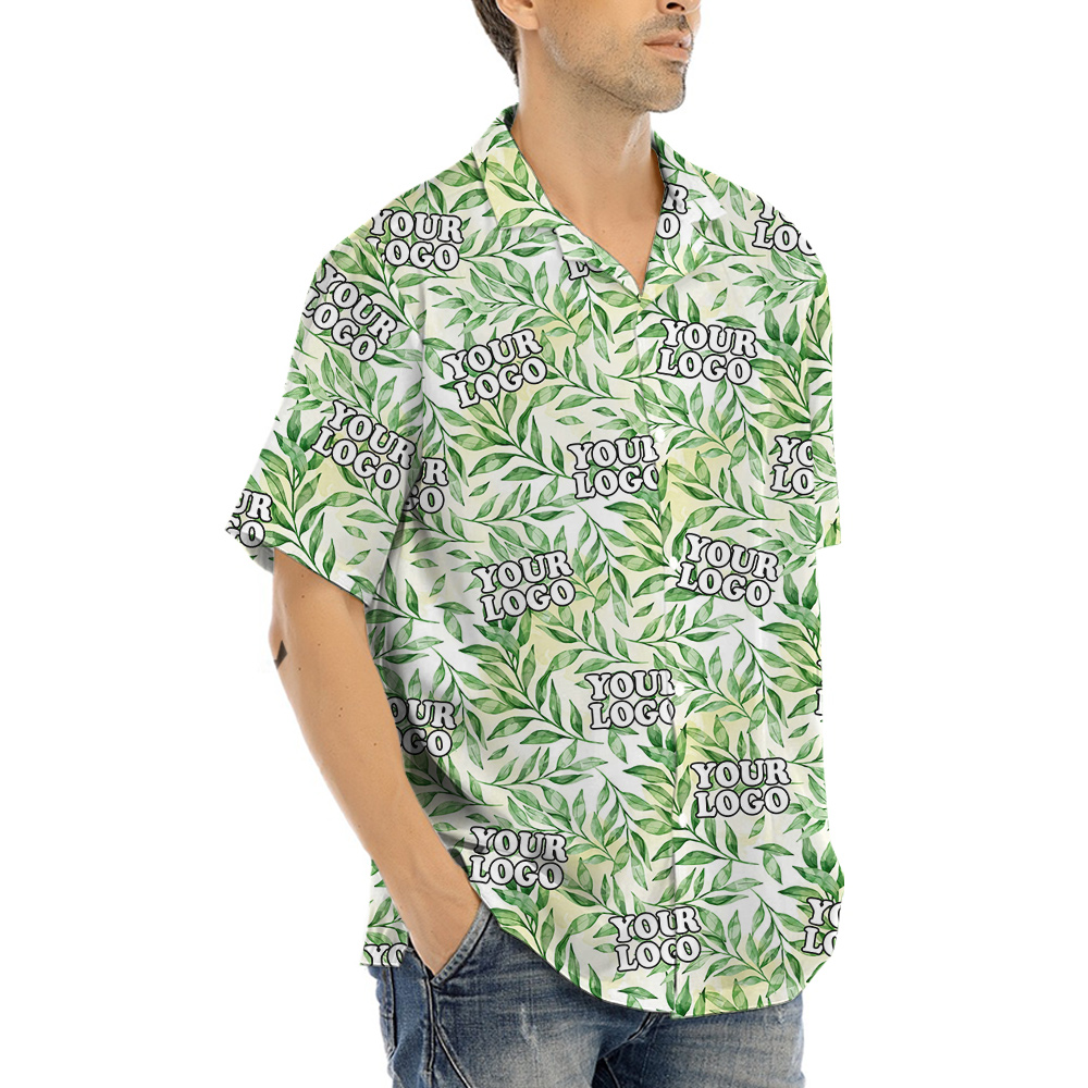 Green Leaves Motif Tropical Button Up Shirt Custom Picture