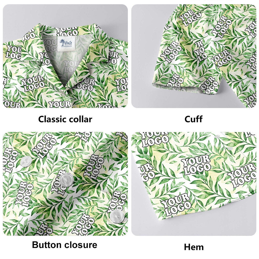 Green Leaves Motif Tropical Button Up Shirt Custom Picture
