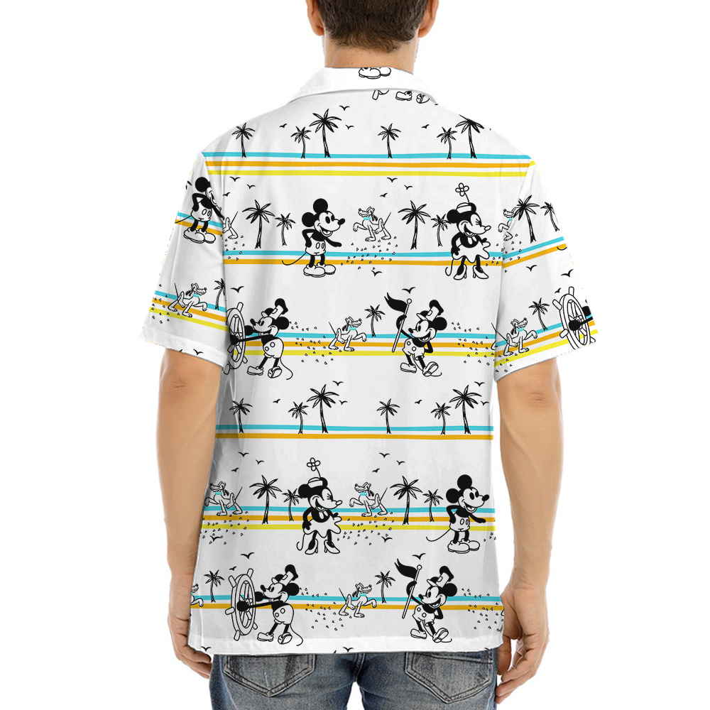 Playful Mickey Minnie Palm Tree Hawaiian Shirt
