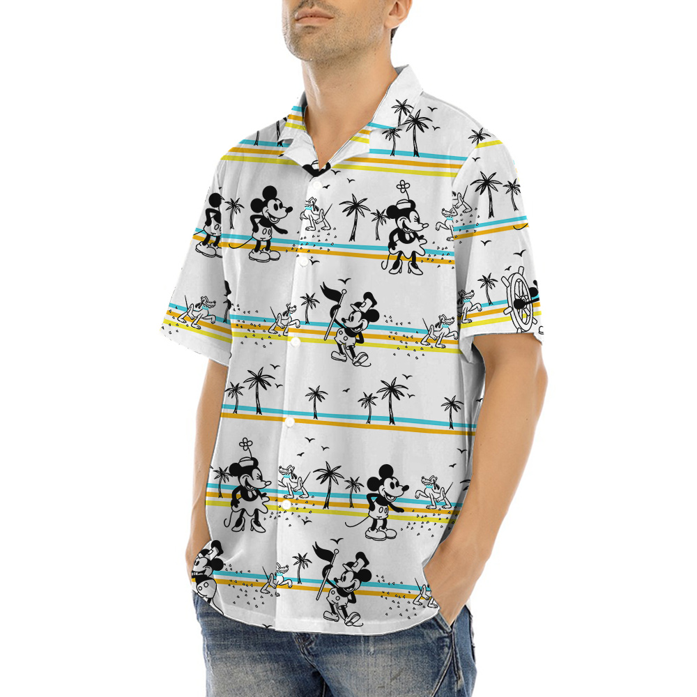 Playful Mickey Minnie Palm Tree Hawaiian Shirt