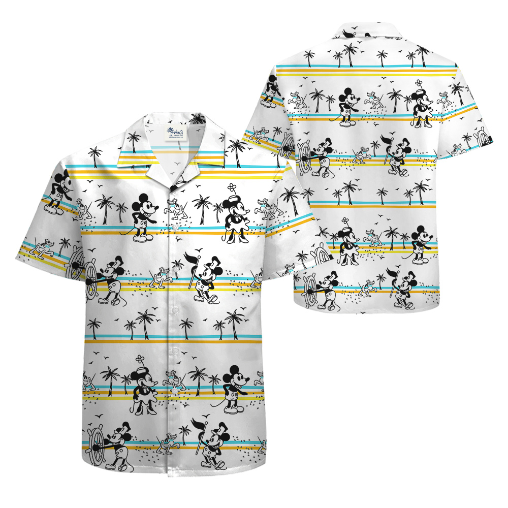 Playful Mickey Minnie Palm Tree Hawaiian Shirt