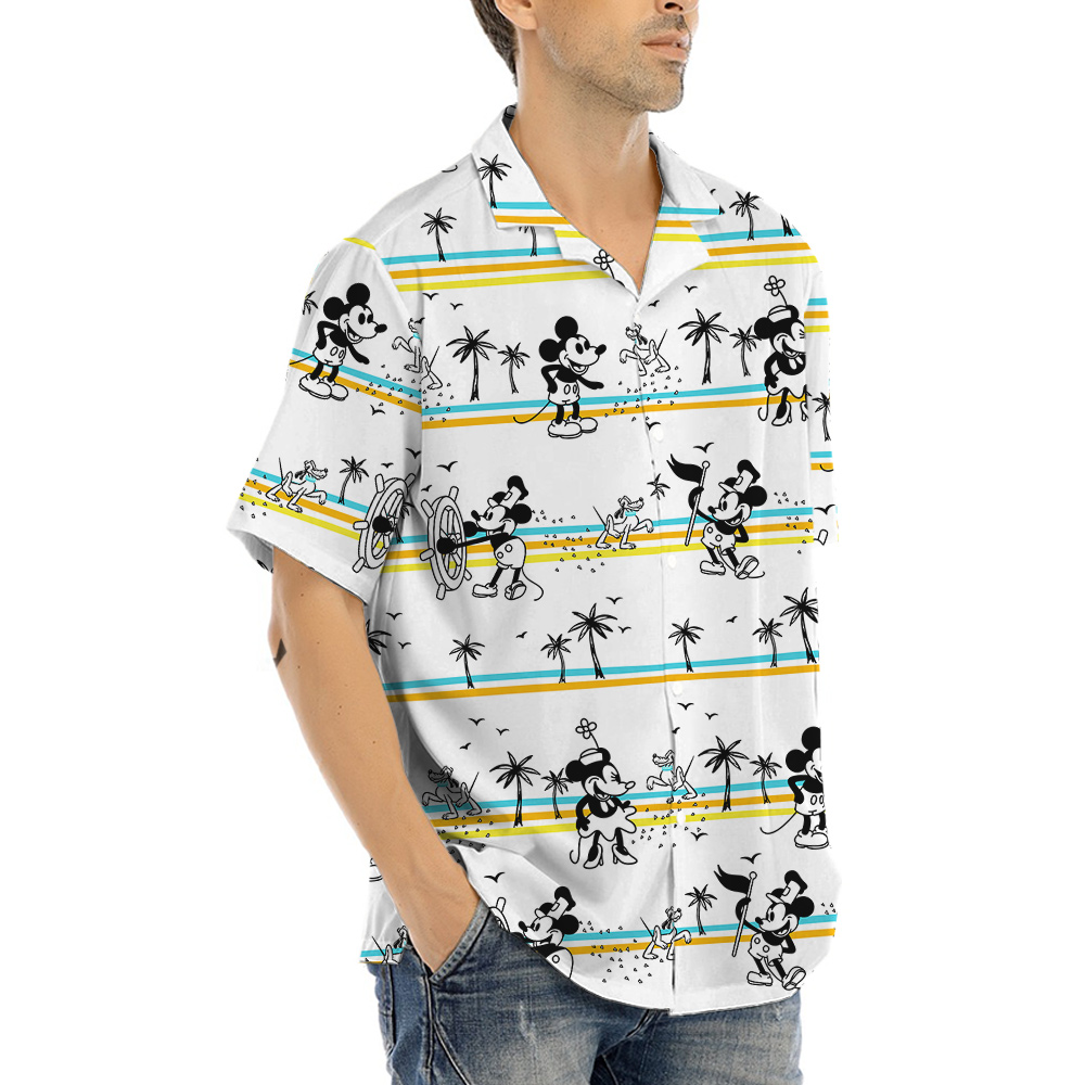 Playful Mickey Minnie Palm Tree Hawaiian Shirt