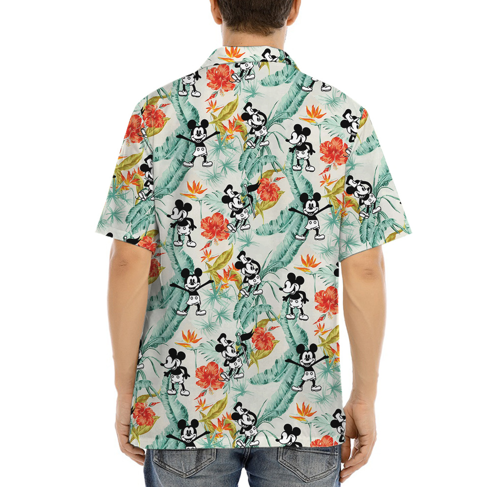 Happy Mickey Steamboat Willie Green Tropical Shirt