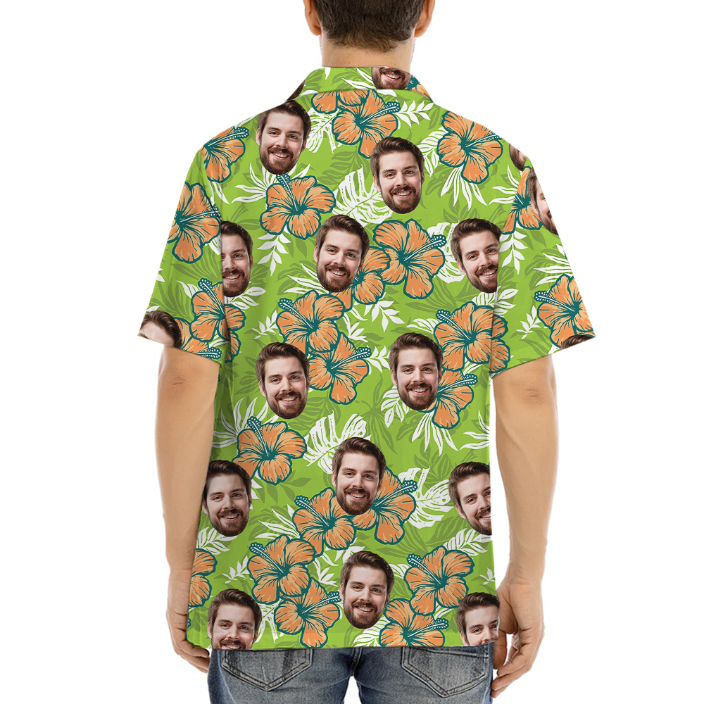 Classic Hibiscus Custom Face Green Hawaiian Shirt