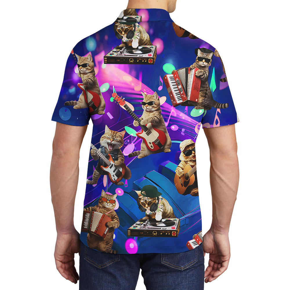 Funny Music Cat Men's Polo Golf Shirt