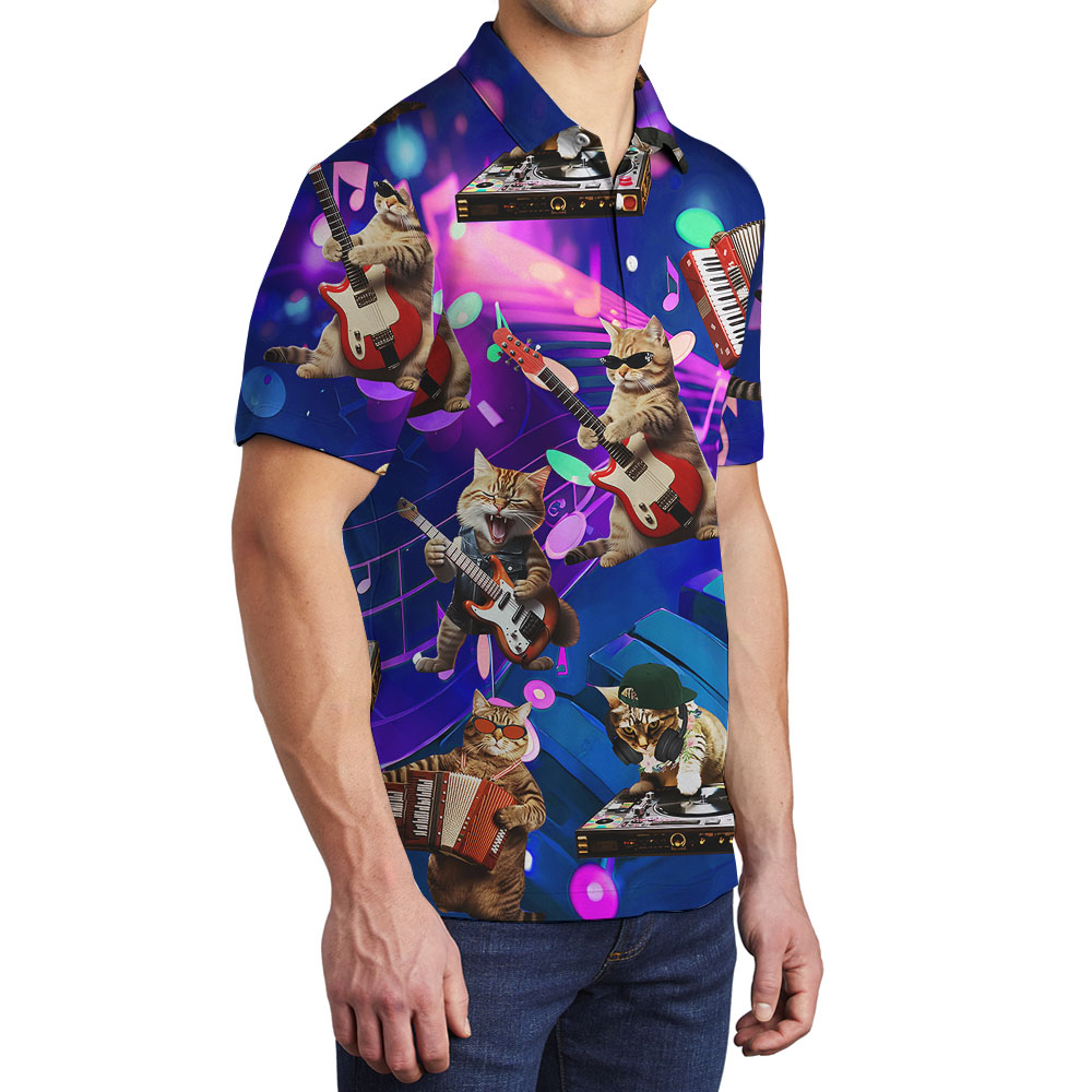 Funny Music Cat Men's Polo Golf Shirt