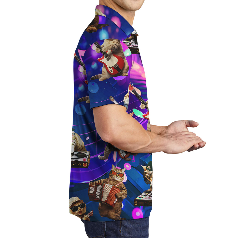 Funny Music Cat Men's Polo Golf Shirt