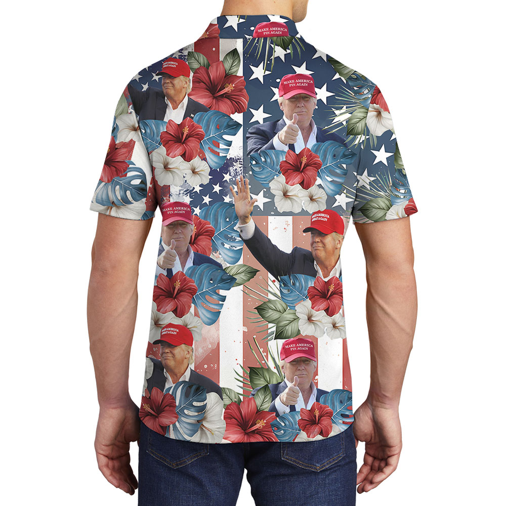 Donald Trump Hibiscus Men's Collared Polo Shirt