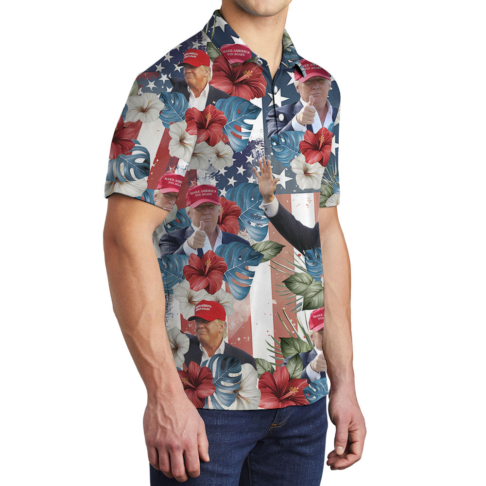 Donald Trump Hibiscus Men's Collared Polo Shirt