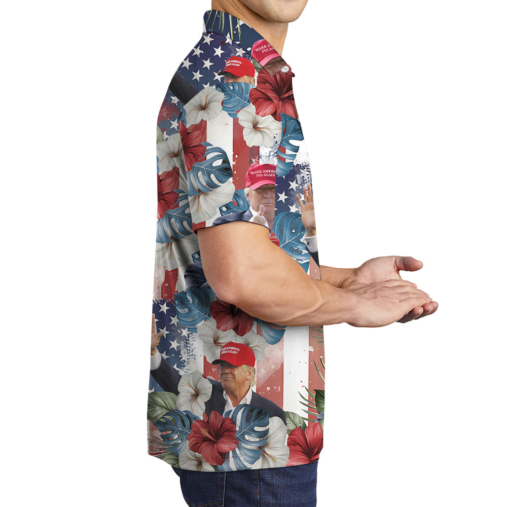 Donald Trump Hibiscus Men's Collared Polo Shirt