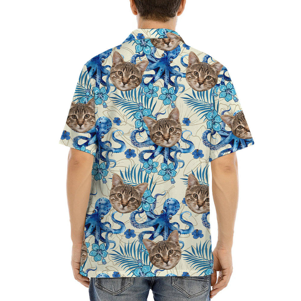 Funny Custom Cat Face Octopus Blue Hawaiian Shirt