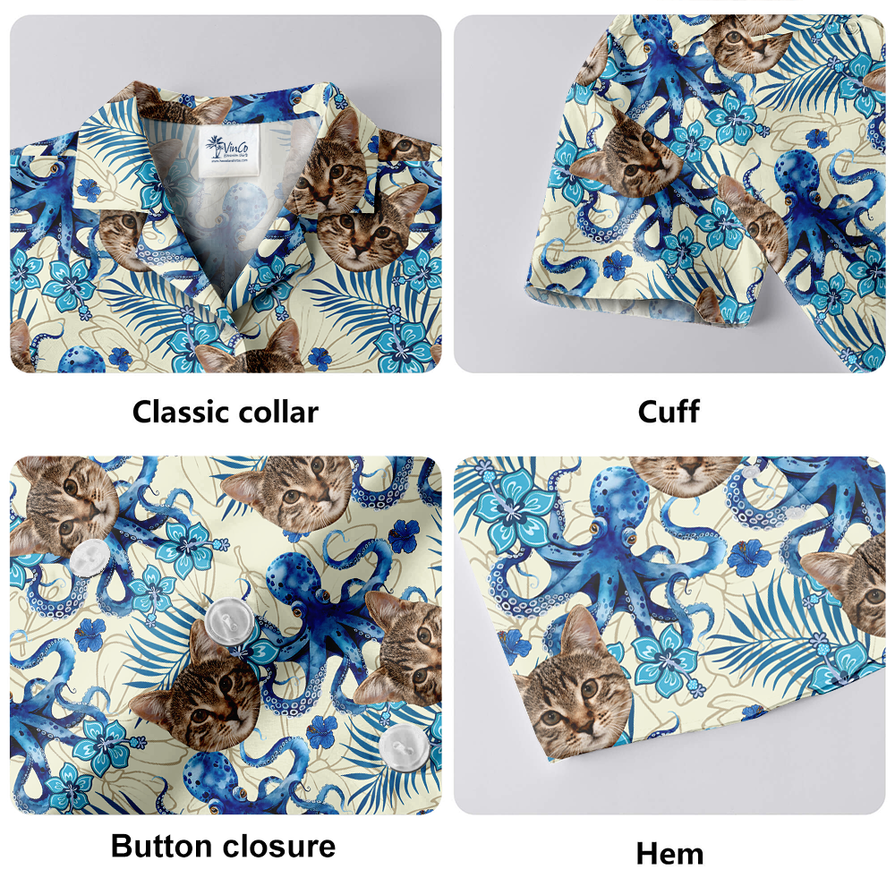 Funny Custom Cat Face Octopus Blue Hawaiian Shirt