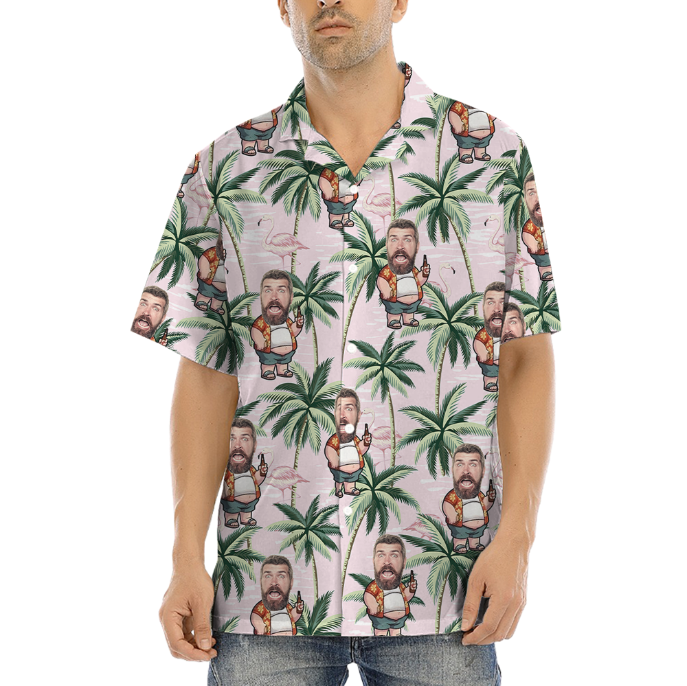 Funny Custom Face Chubby Man Tropical Hawaiian Shirt - variant image 1