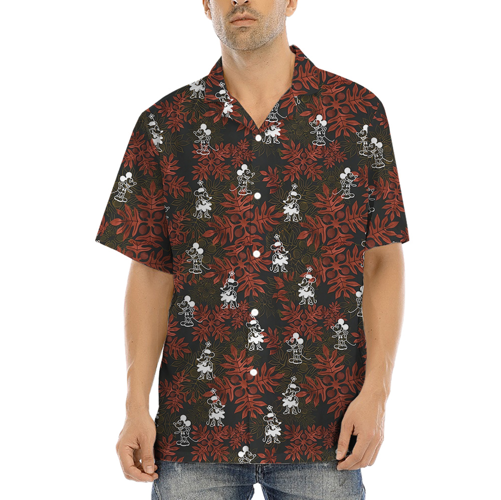 Mickey Steamboat Willie 1928 Hula Shirt Red Leaves Pattern - variant image 1