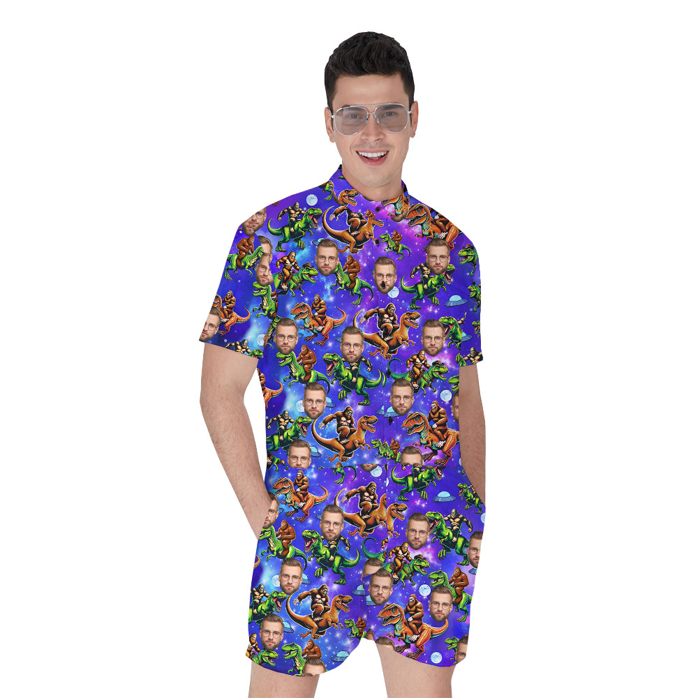 Cool Custom Face Bigfoot Dinosaur Men's Romper - variant image 1