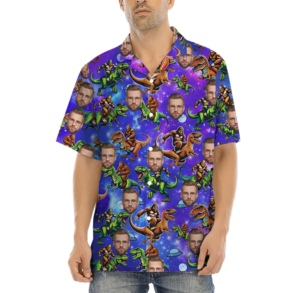 Custom Bigfoot Dino Hawaiian Shirt With 1-5 Faces - variant image 1