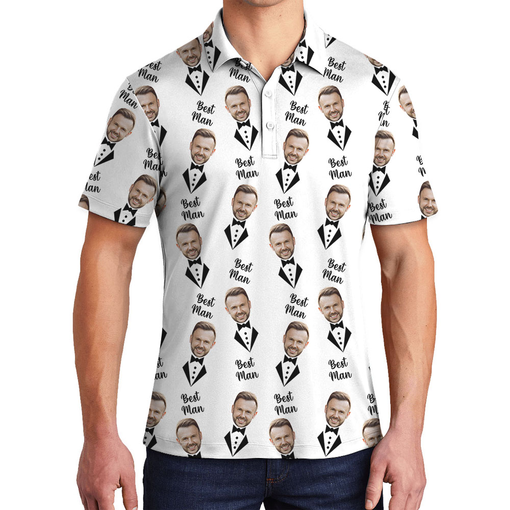Custom Face Groomsman Men's Polo Shirt For Wedding - variant image 1