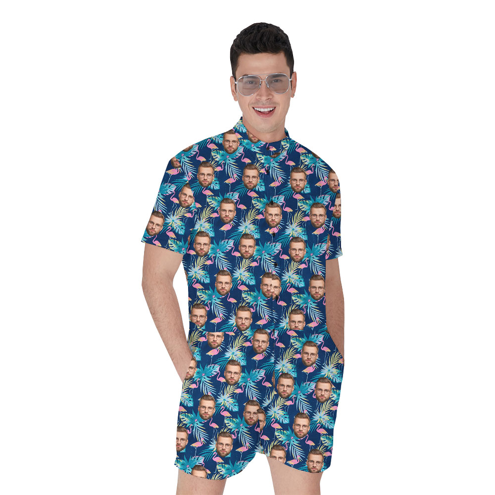 Men's Flamingo Hawaiian Romper Printed With Faces - variant image 1