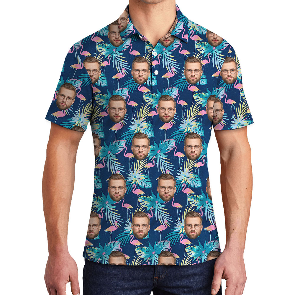 Personalized 1-5 Picture Flamingo Men's Golf Shirt - variant image 1