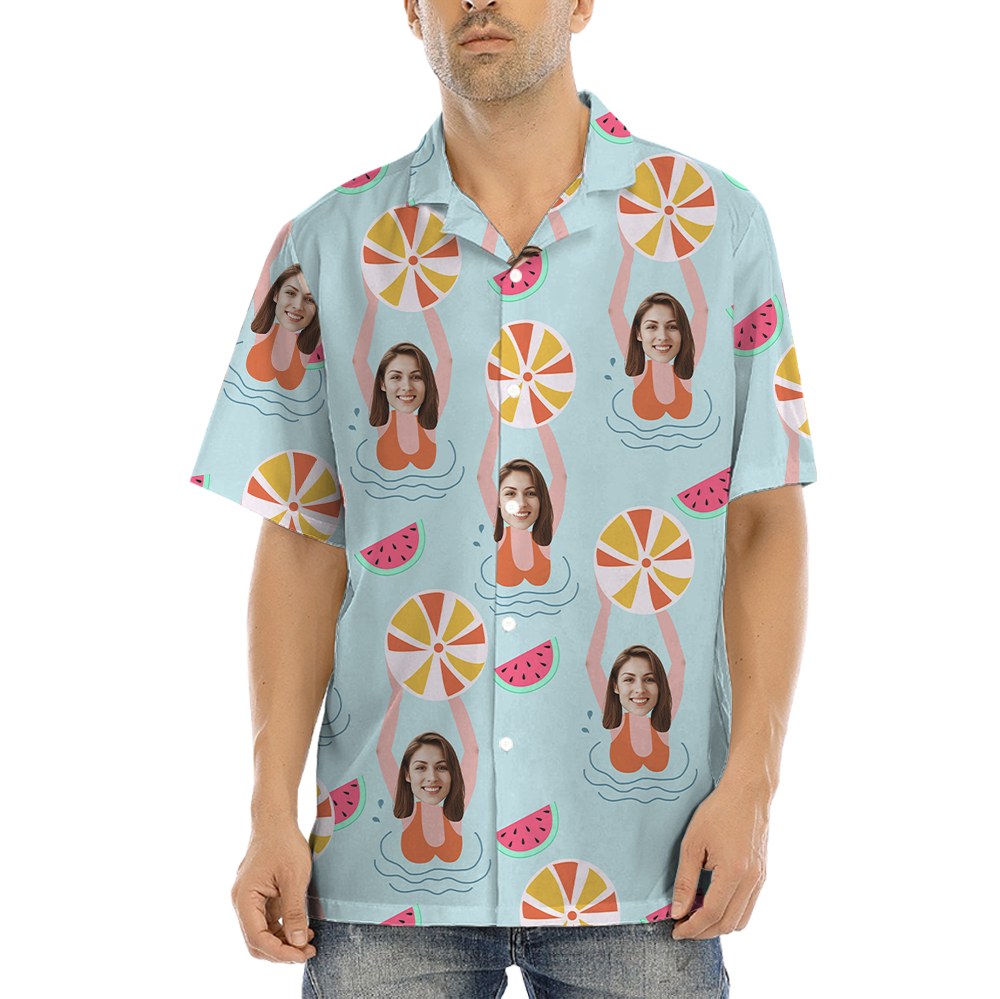 Playful Swimming Pool Custom Face Hawaiian Shirt - variant image 1