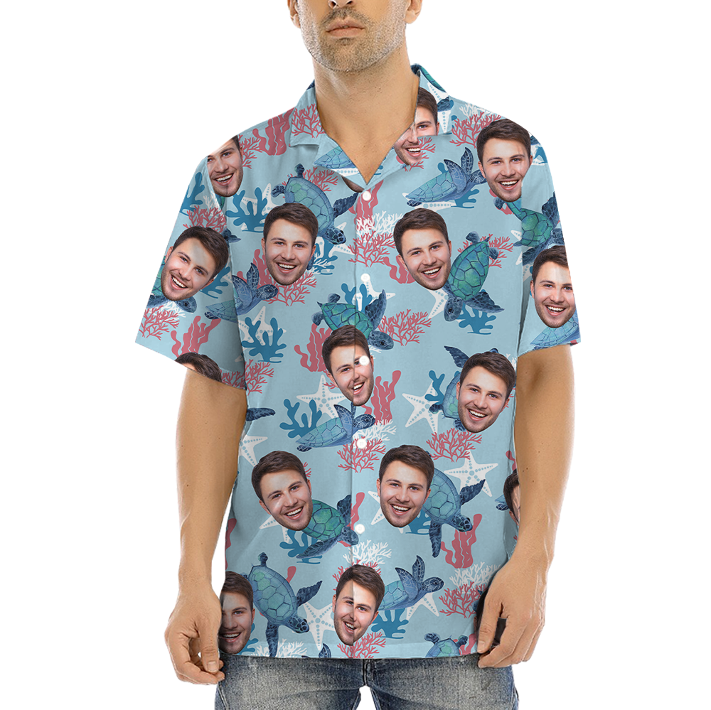 Custom Face Turtle Vintage Blue Aloha Shirt - variant image 1