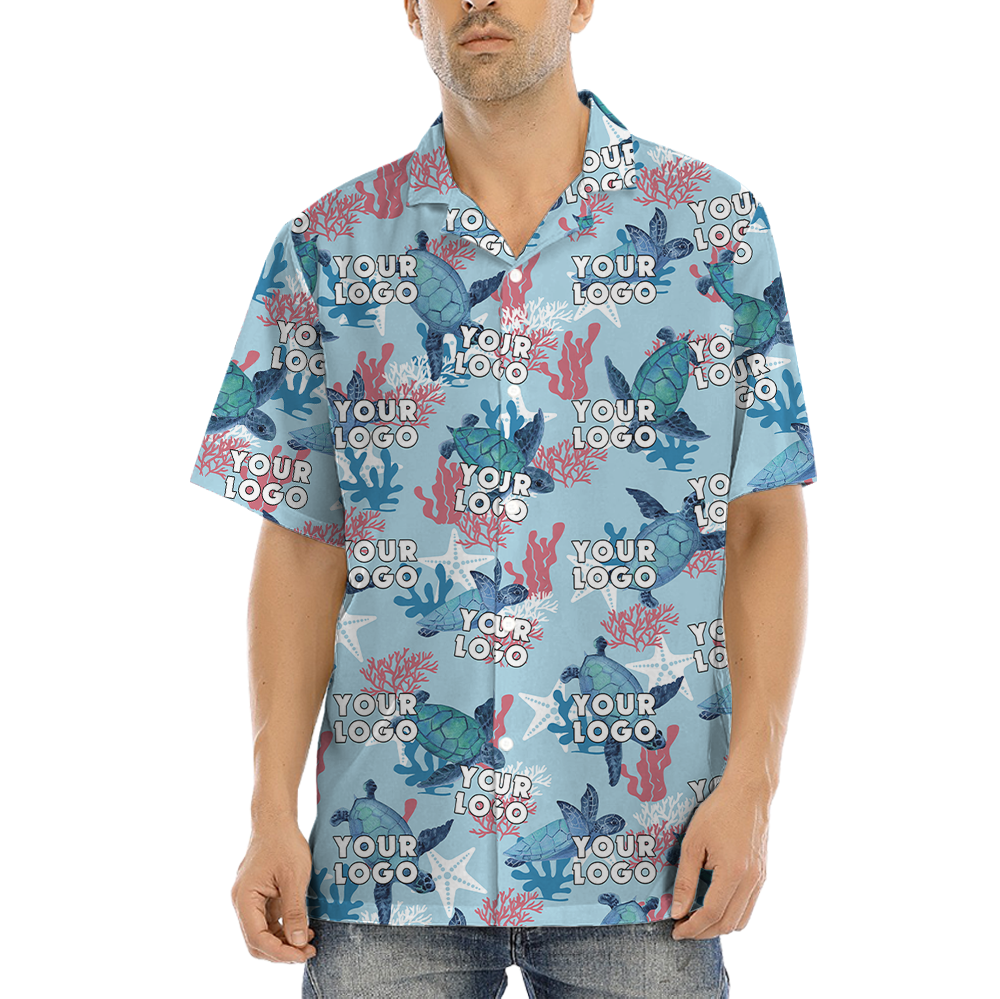 Sea Turtle Blue Hawaiian Shirt With Custom Face - variant image 1