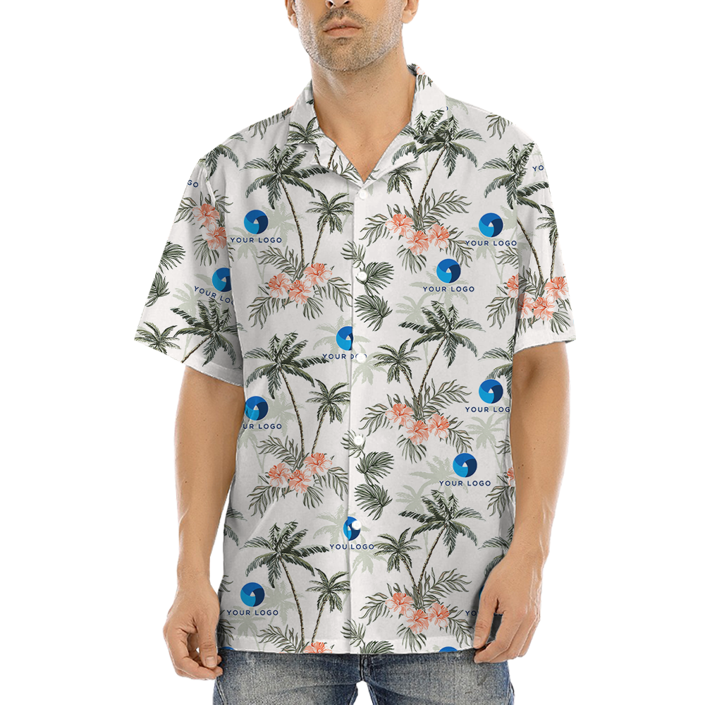 Custom Logo Tropical Palm Trees Hibiscus Hawaiian Shirt - variant image 1