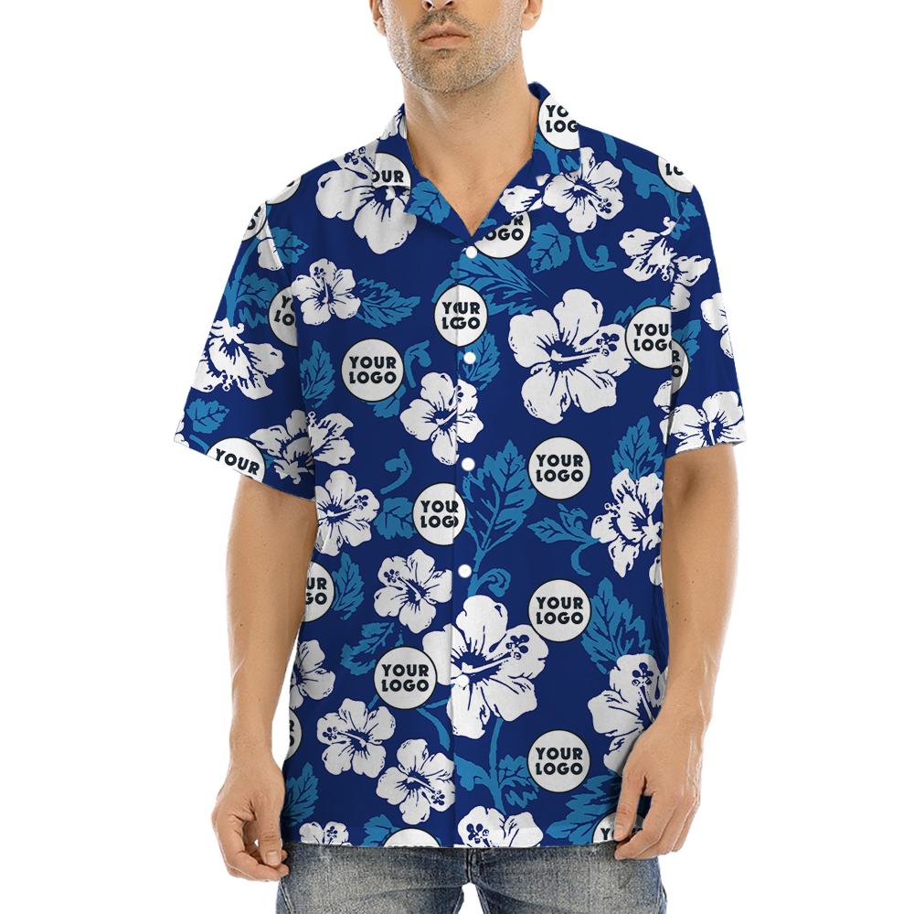 Custom Logo Hibiscus Navy Aloha Shirt - variant image 1