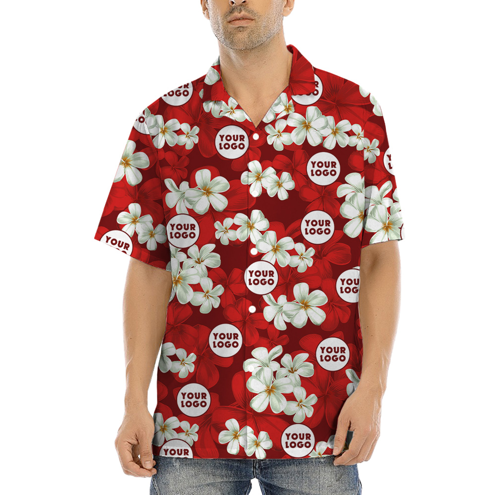 Red Floral Pattern Hula Shirt Company Logo - variant image 1