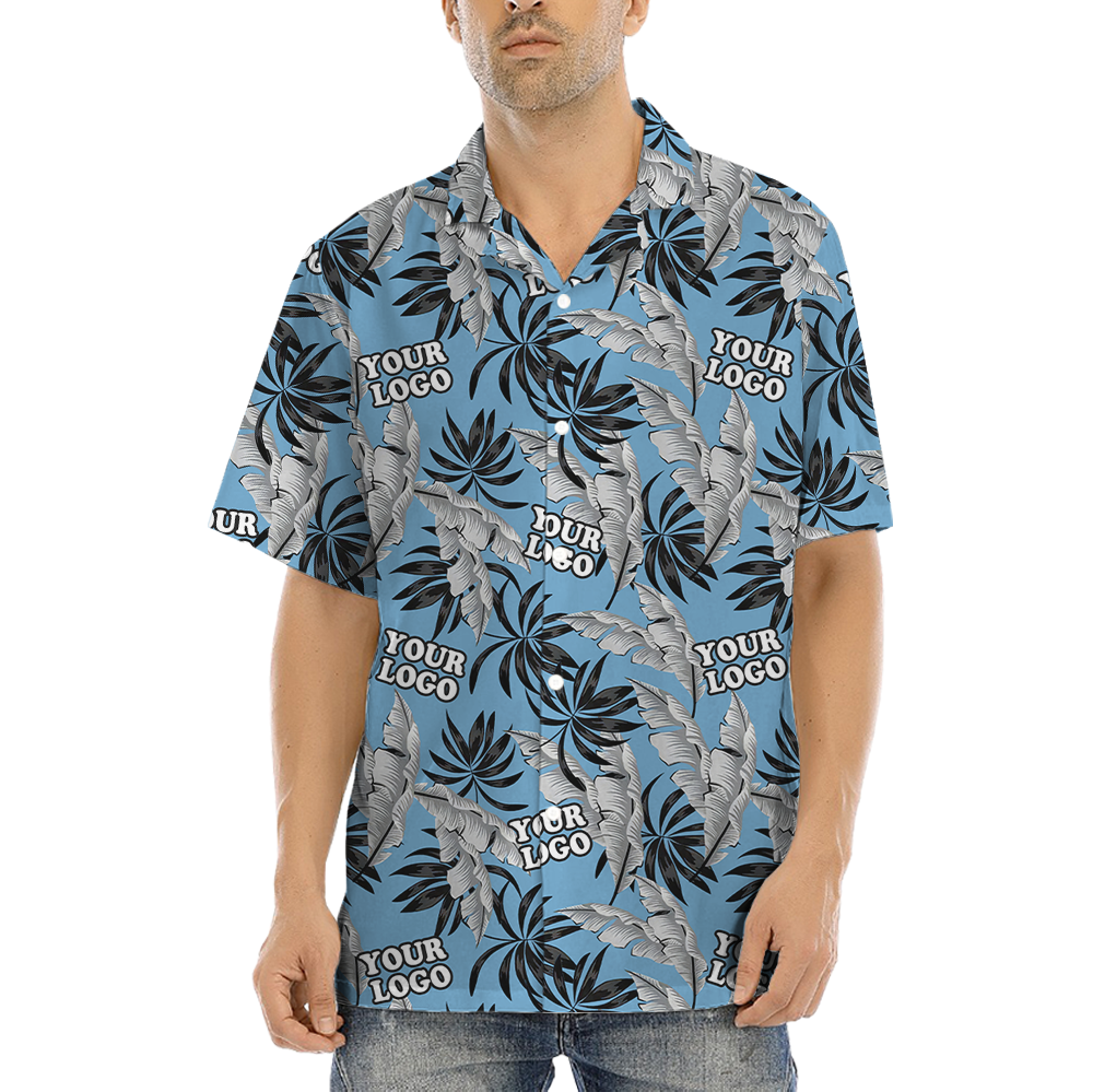 Custom Team Logo Tropical Blue Hawaiian Shirt - variant image 1