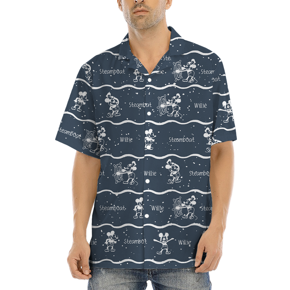 Cute Mickey Steamboat Willie Vintage Navy Hawaiian Shirt - variant image 1