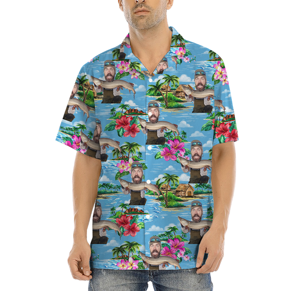Custom Face Fishing Man Tropical Hawaiian Shirt - variant image 1