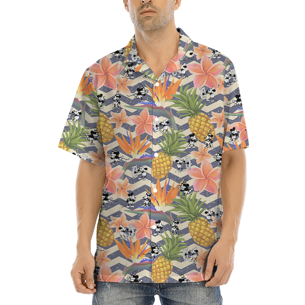 Tropical Pineapple Floral Mickey Steamboat Willie Hawaiian Shirt - variant image 1