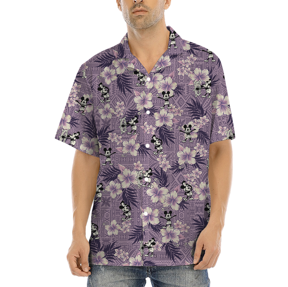 Vintage Patterns Hibiscus Mickey Steamboat Willie Hawaiian Shirt - variant image 1