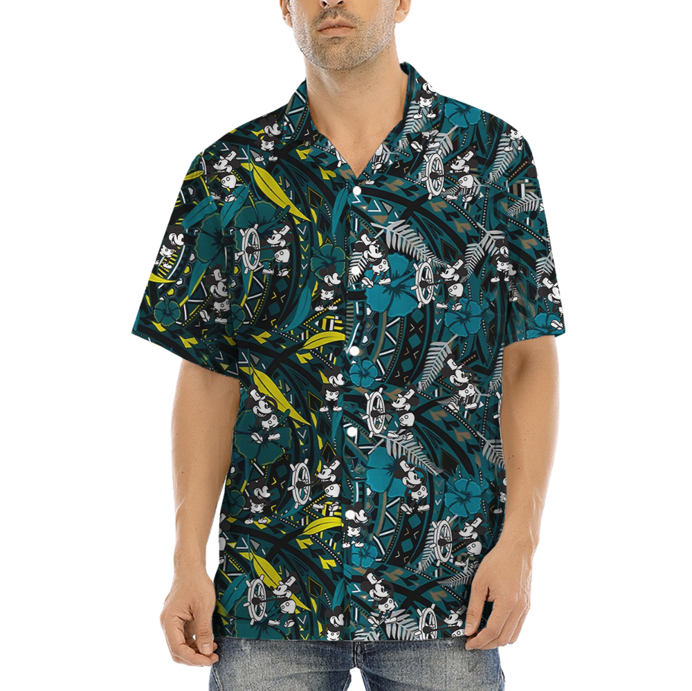 Vintage Hibiscus Navy Mickey Steamboat Willie Hawaiian Shirt - variant image 1