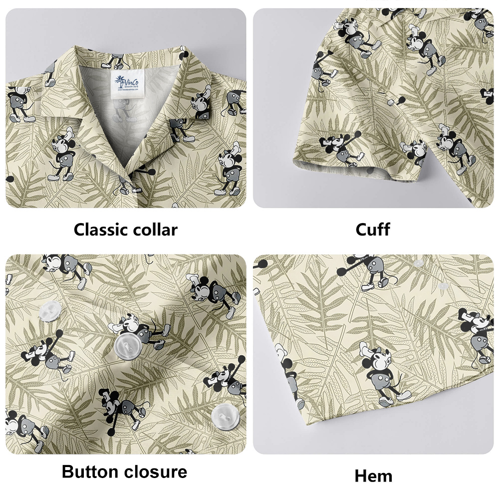 Playful Mickey Hawaiian Shirt for Men Forest Theme